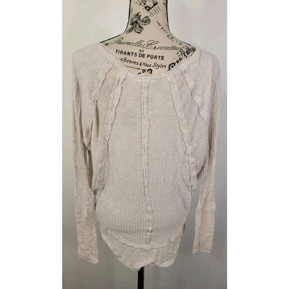 Free People Sz XS Tunic Thermal Top Waffle Knit Ivory Oversized - Picture 6 of 8